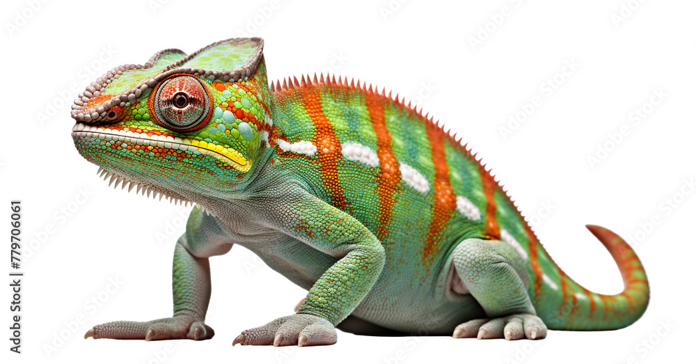 Fototapeta premium Vibrantly colored chameleon cut out