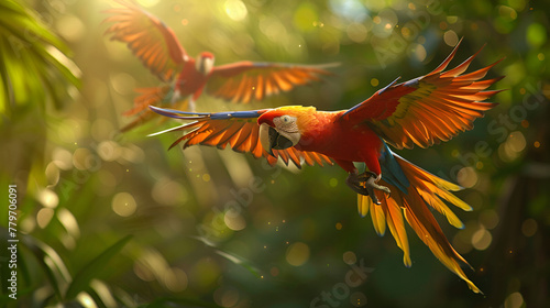 Aerial Photo Captured from the Perspective of Two Flying Parrots