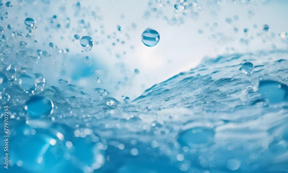 Water surface texture with bubbles and splashes that is defocused blurring transparent blue in color. Trendy abstract background of nature 4K Video Water surface texture with bubbles and splashes that is defocused blurring transparent blue in color. Trendy abstract background of nature 4K Video