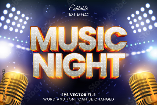 Music night neon glow retro vintage 3d editable vector text effect