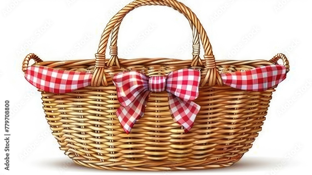 Charming Wicker Picnic Basket with Gingham Bow for Countryside Gatherings and Outdoor