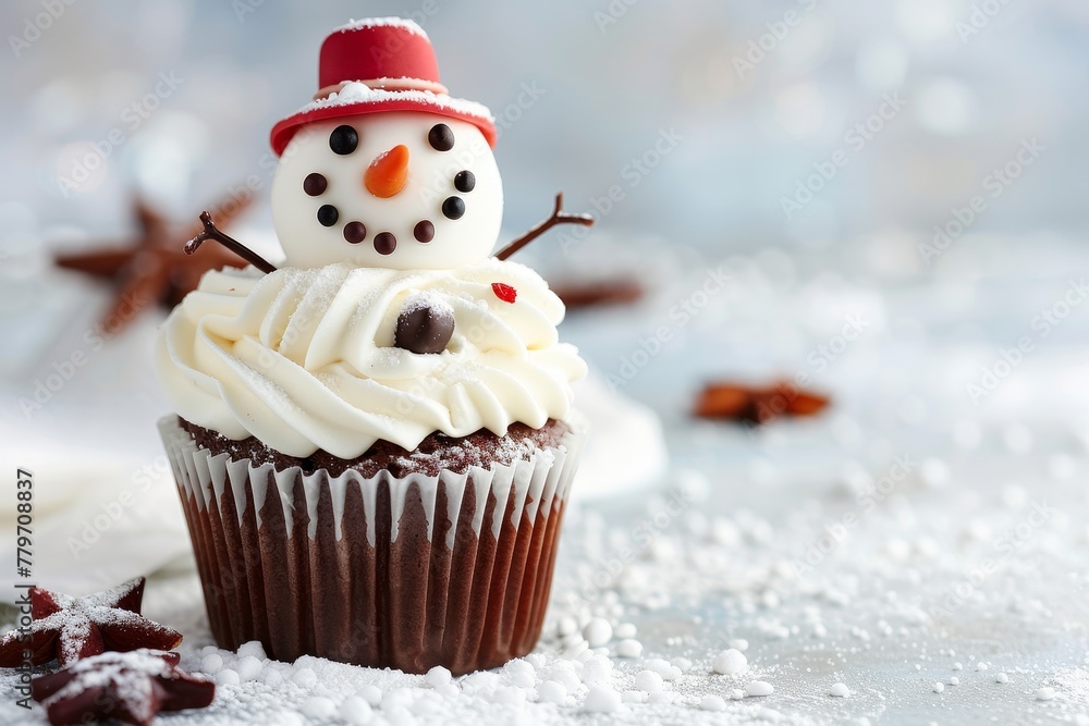 Snowman cupcake with empty space beside it Snowman cupcake with empty space beside it