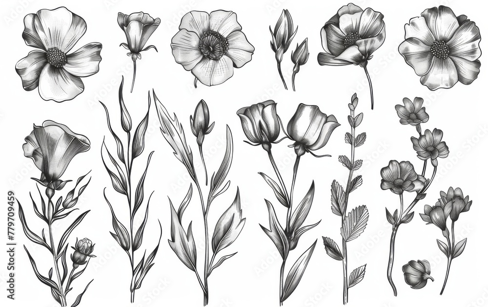 Hand drawn floral elements with sketchy style Hand drawn floral elements with sketchy style
