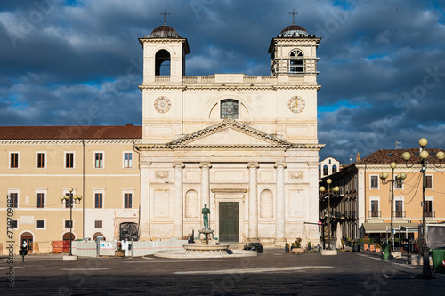 views of L'Aquila city during a sunny autumnal morning, Italy