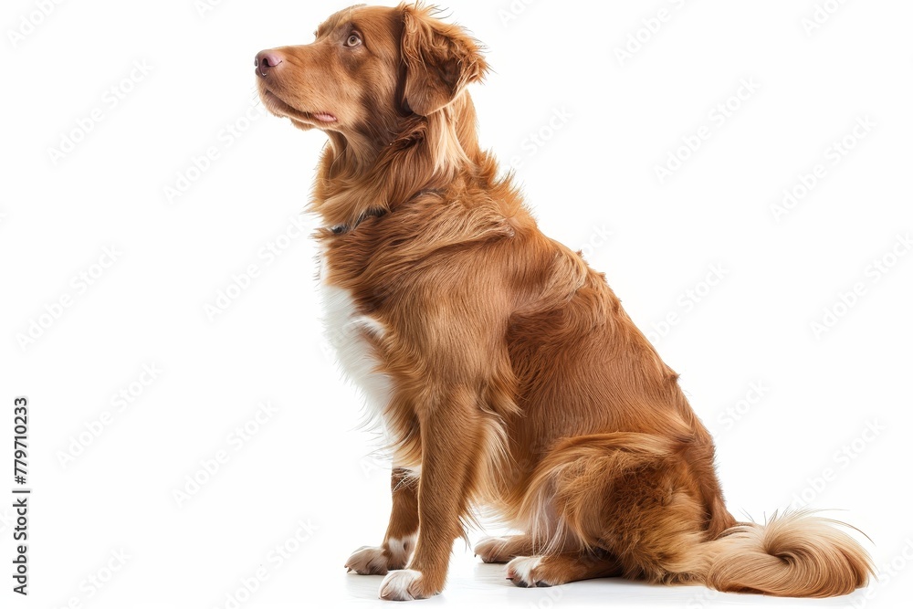 Tolling Retriever sitting on white background