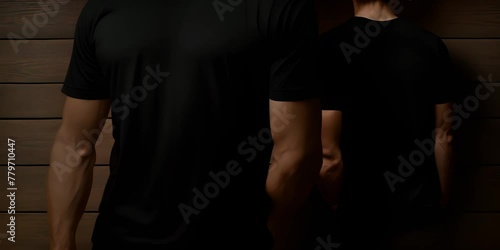 Man wearing black t - shirt front and back mockup no face 4K Video