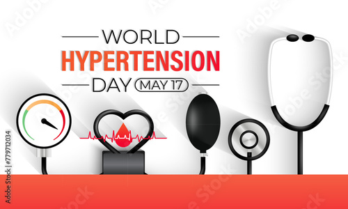 Vector illustration on the theme of World Hypertension day observed on every year May 17. Hypertension show High blood pressure . Banner poster, flyer and background design.