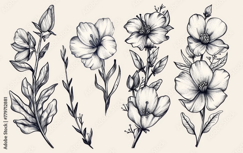 Hand drawn floral elements with sketchy style Hand drawn floral elements with sketchy style