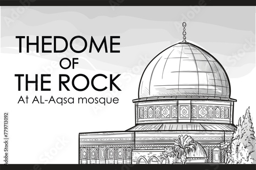 Dome of the rock at Al-Aqsa mosque -Palestine ,coloring page	
