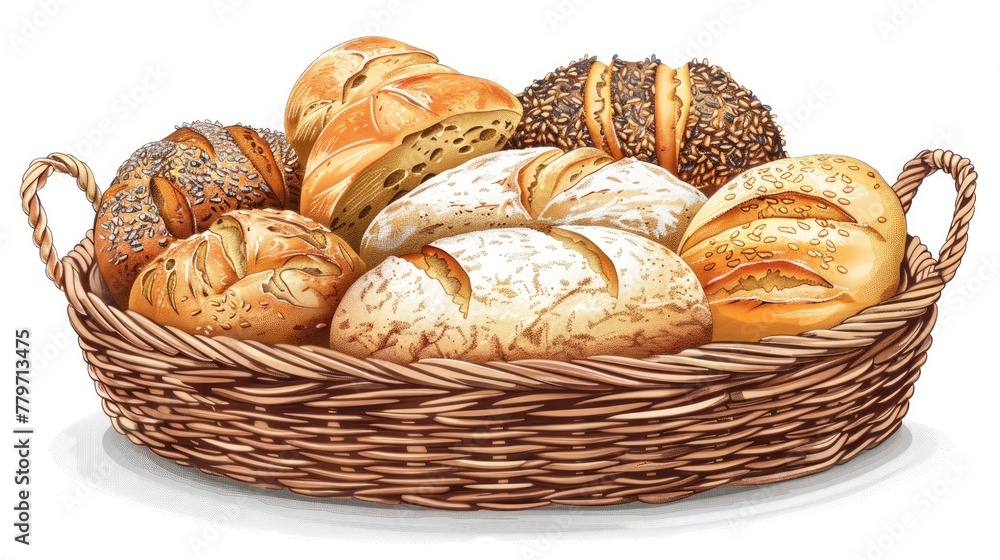 Assortment of Freshly Baked Breads and Pastries Displayed in a Wicker Basket Showcasing the Variety and Deliciousness of Homemade Baked Goods