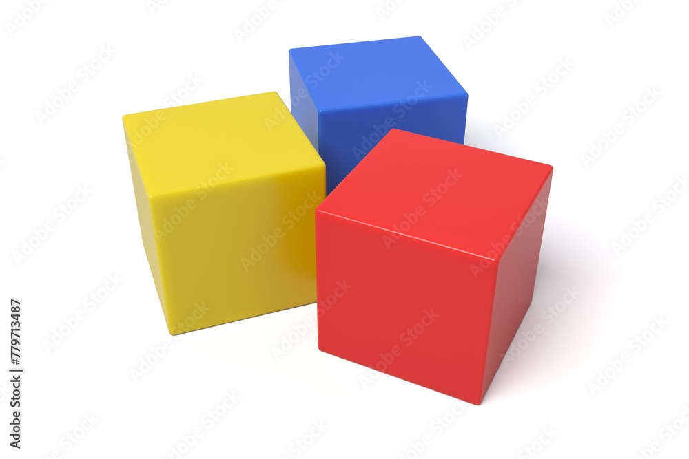 Three primary colored cubes casting soft shadows Three primary colored cubes casting soft shadows