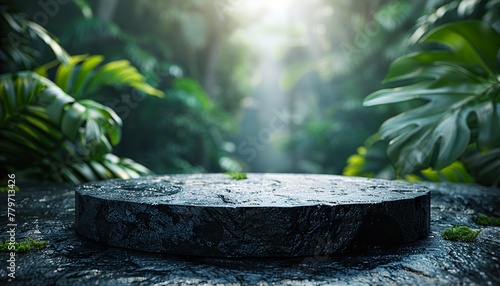 Stone platform in tropical forest for product presentation 