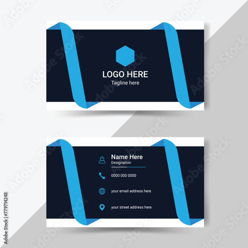 Double sided Geometric Shape Blue color Corporate Business Card Layout template	