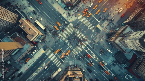 Busy Urban Intersection from Above