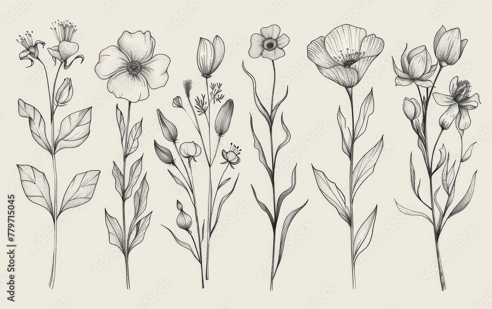 Hand drawn floral elements with sketchy style Hand drawn floral elements with sketchy style