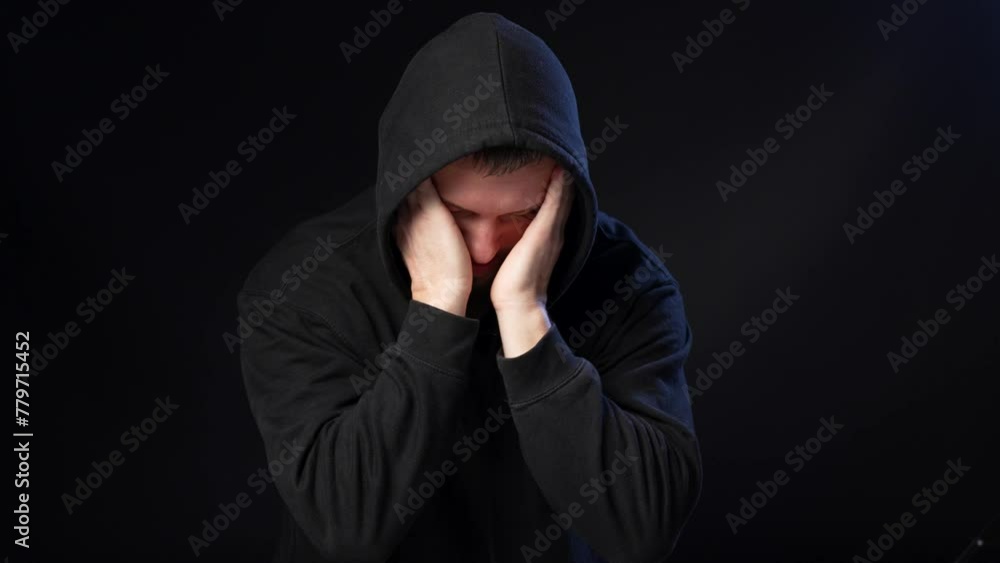 Man in severe physical or mental pain. Drug addiction and alcohol withdrawal concept. Man in severe physical or mental pain. Drug addiction and alcohol withdrawal concept.