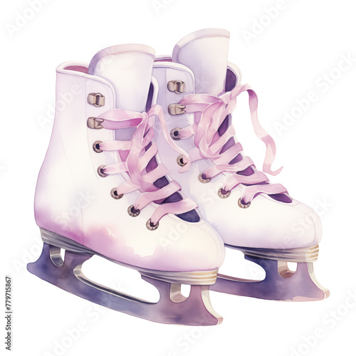 Watercolor ice skates with soft pink laces isolated on white background. © Nataliia Pyzhova