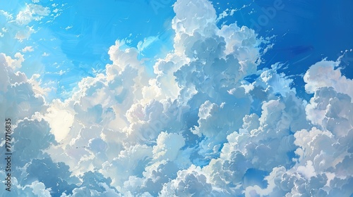 Majestic Blue Skies with Fluffy White Clouds Creating a Serene and Boundless Atmospheric Scenery