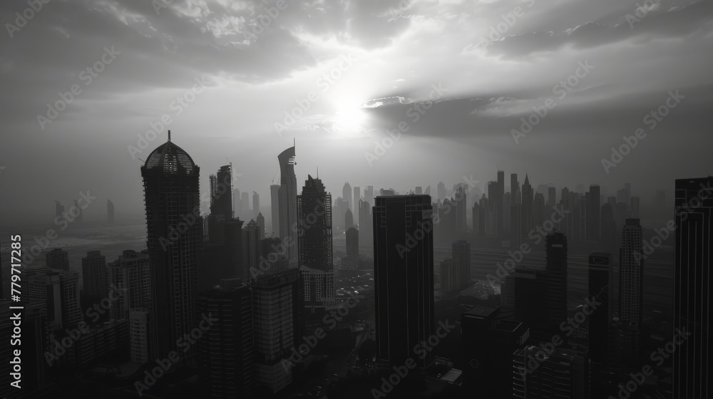 Fototapeta premium Urban Sunrise Silhouette in Monochrome