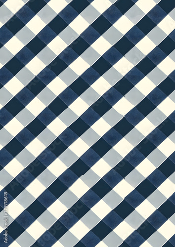 Blue plaid Seamless Hand Drawn pattern. Watercolor Gingham Window pane grid plaid Stripes pattern