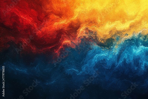 Grainy gradient background blue yellow red abstract glowing color wave black backdrop glowing vibrant dark noise texture banner design