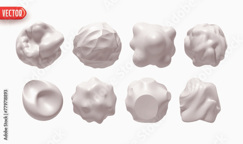 Set of Metaball shapes of objects realistic 3d design. Collection Meteorites asteroids comet Round ball spherical elements. Vector illustration photo