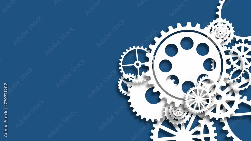 Gears rotating 3d animation white color mechanism and blue background 4K Gears rotating 3d animation white color mechanism and blue background 4K