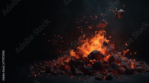 A pile of rocks with a fire on top of it