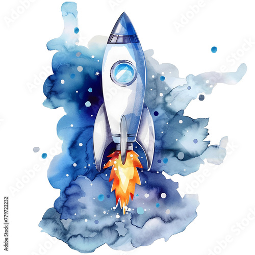 watercolor drawing, space rocket. cute drawing for children, cartoon © Татьяна Гончарук