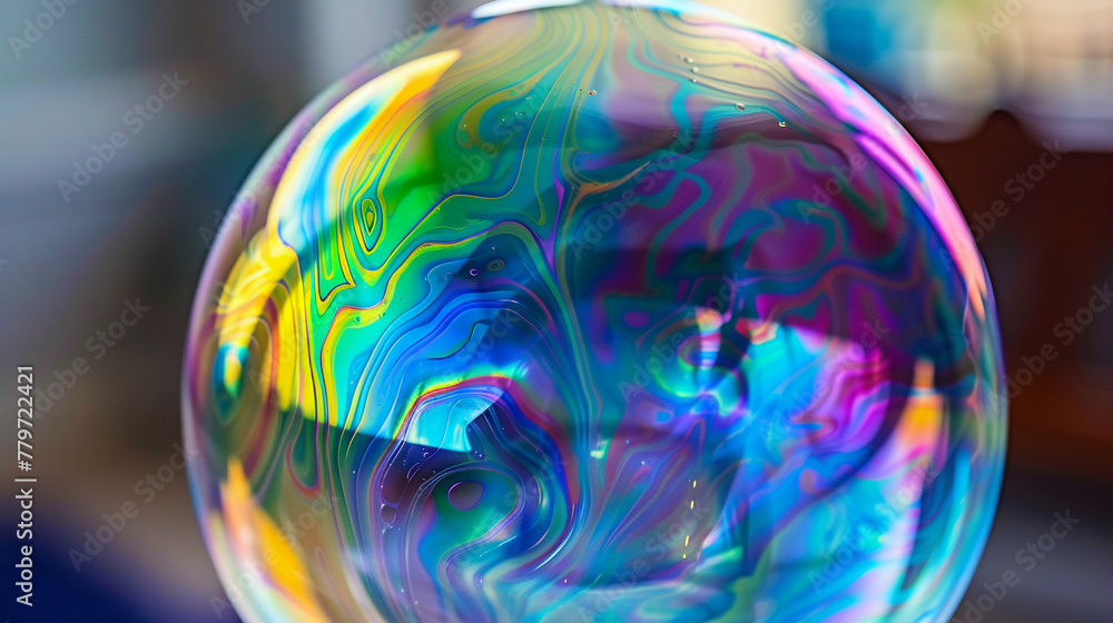 Rainbow colors dancing on a soap bubble's surface, super realistic Rainbow colors dancing on a soap bubble's surface, super realistic