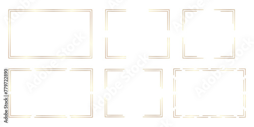 Gold shiny glowing frame set isolated on white background. Golden luxury frame variations. Vector illustration