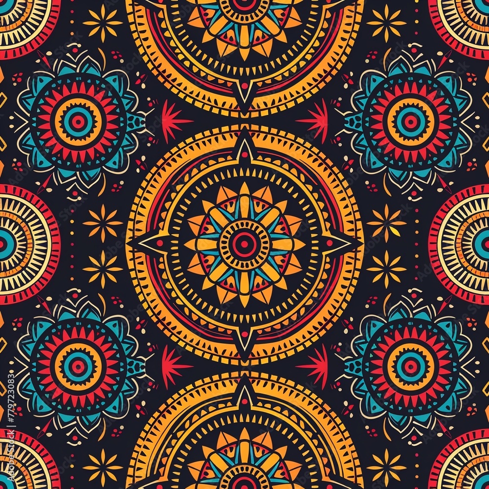 Aztec and African tribal boho native designs, seamless abstract motif with mandala embroidery for ethnic fabric wallpaper ar 52