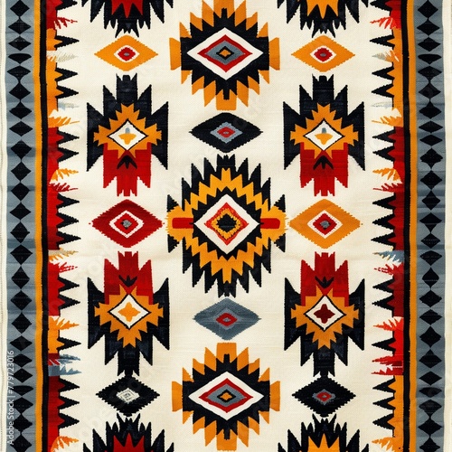 Authentic Native Indian textile pattern, with complex symbols and vibrant colors representing tribal heritage and stories ar 54
