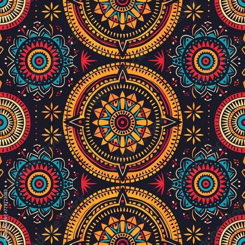 Aztec and African tribal boho native designs  seamless abstract motif with mandala embroidery for ethnic fabric wallpaper ar 52