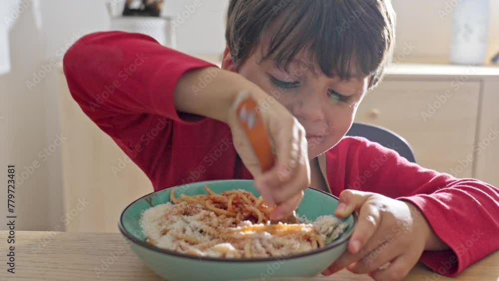 Spaghetti Time - Youngster Delights In Generously Filled Bowl Of Italian Dinner Spaghetti Time - Youngster Delights In Generously Filled Bowl Of Italian Dinner