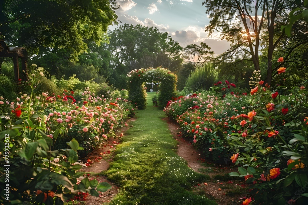 An Enchanting Rose Garden Nestled Within an English Garden Landscape Captured Through the Evocative Essence of Documentary Editorial and Magazine