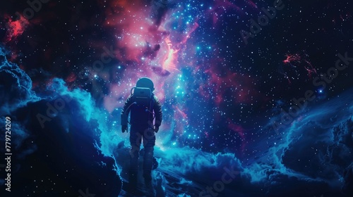Astronaut Exploring the Vibrant Cosmic Nebula in Outer Space