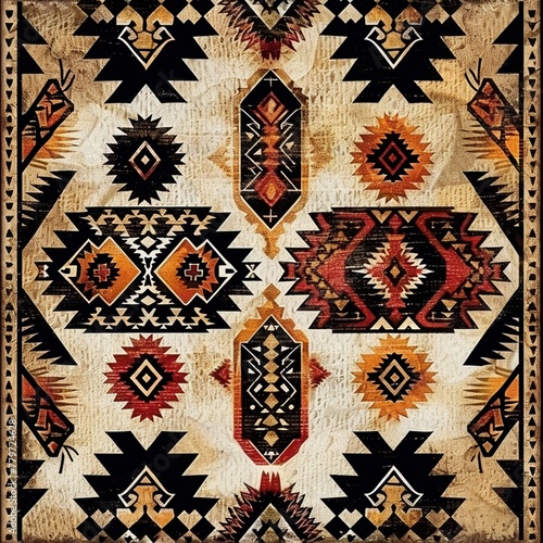 Traditional Native Indian fabric pattern, intricate geometric designs in earthy tones for an authentic cultural background ar 169 photo