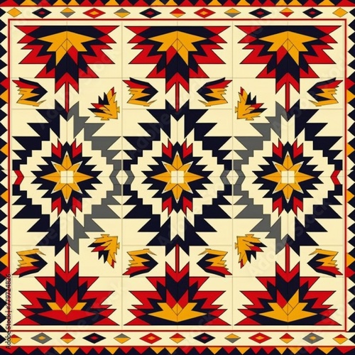 Vibrant Native American seamless tile pattern  ideal for creating impactful backgrounds and fabric designs with traditional flair