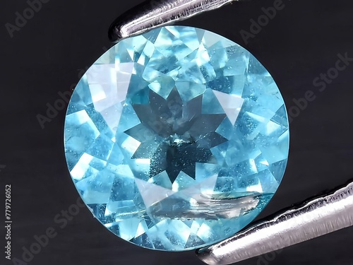 natural blue apatite gemstone on the background photo