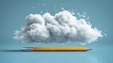 Whimsical Cloud Levitating Pencil A Conceptual Image Symbolizing Creativity and in Education Business and Beyond