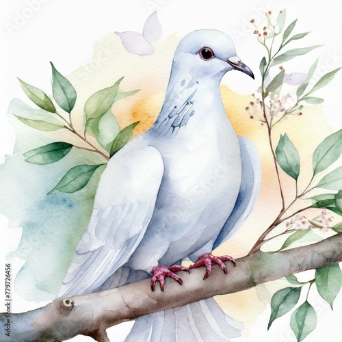Biały gołąb z gałązką oliwna ilustracja