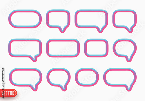 Speech bubbles. Minimal set of chat dialog bubble line Icons. Realistic 3d design isolated on white background. Vector illustration
