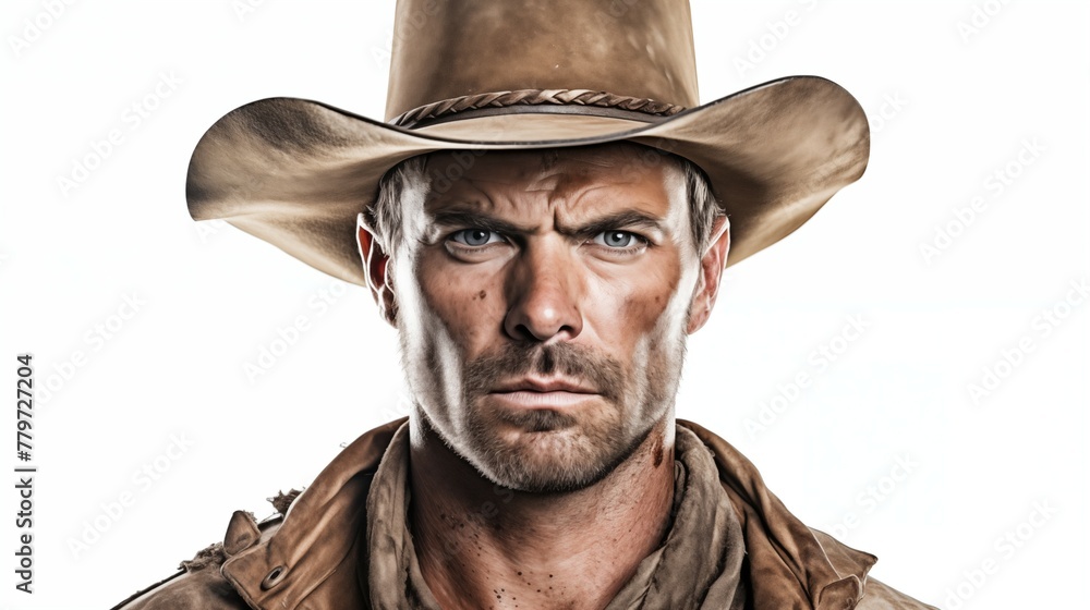 Portrait photograph of cowboy isolated on white background Portrait photograph of cowboy isolated on white background