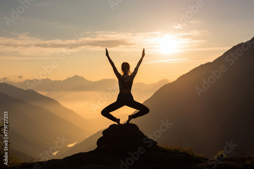 Relaxed yoga person enjoying morning meditation relaxation moment Generative AI image nature training