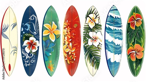 Surfboard clipart with tropical designs
