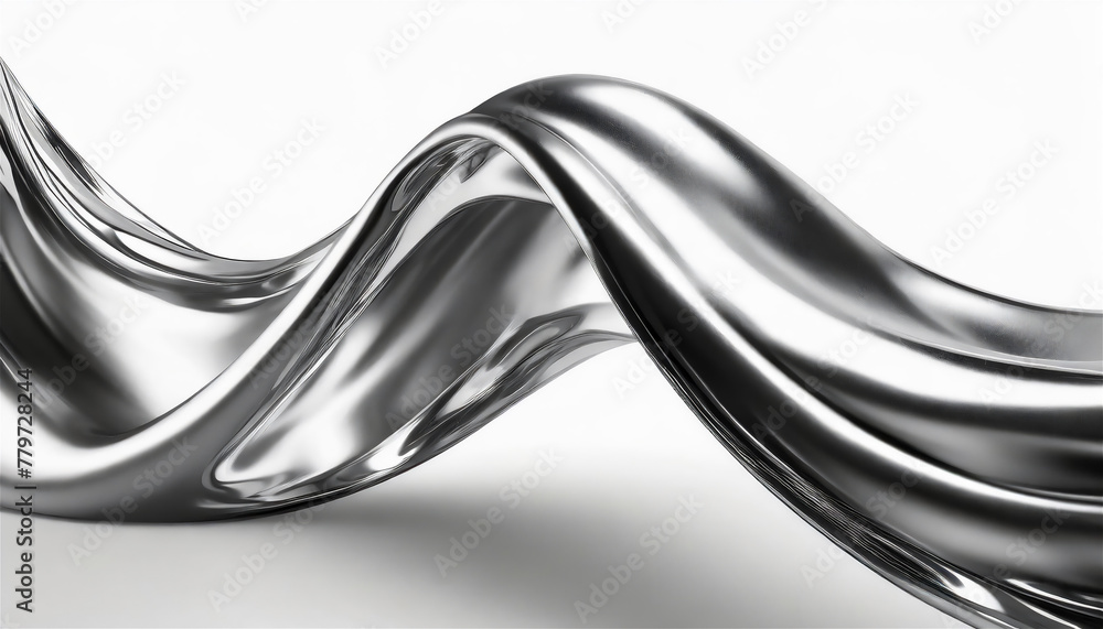 Obraz premium Abstract fluid metal bent form. Metallic shiny curved wave in motion. Design element steel texture effect.