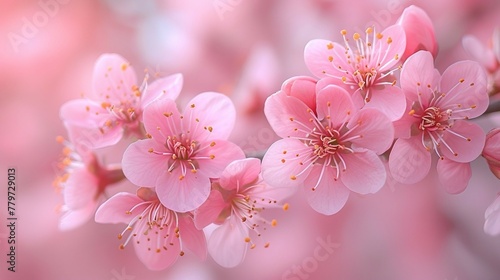 A closeup of cherry blossoms  showcasing their delicate and ethereal quality. AI generate illustration