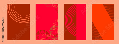 A set of bright minimalist cards, covers, posters in red, orange and pink shades.
