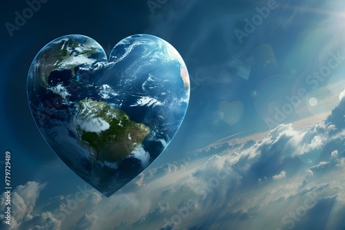 heart shaped planet earth 3d illustration, earth day love concept april 22